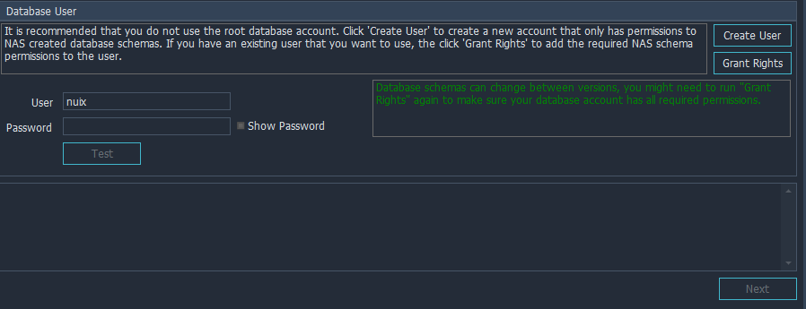 Creating the database user. 